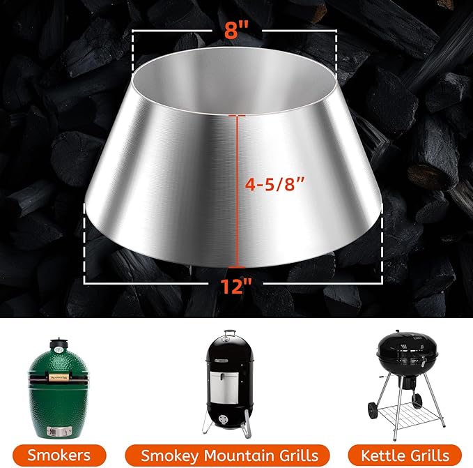 Stainless Steel BBQ Whirlpool Charcoal Grill Accesories for Weber Kettle 22 26.75 WSM Smokey Mountain, XL Big Green Egg, XL Kamado Joe
