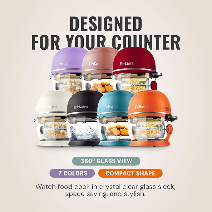 Non Toxic Air Fryer™ - Glass AirFryer 5 Quart w/ 360 Visibility, Self-Cleaning, 400F Vortex Air Fryer for Even Cooking, BPA-Free Teflon Free, 9-in-1 Functions, Rotisserie, Roast, Bake, Cherry