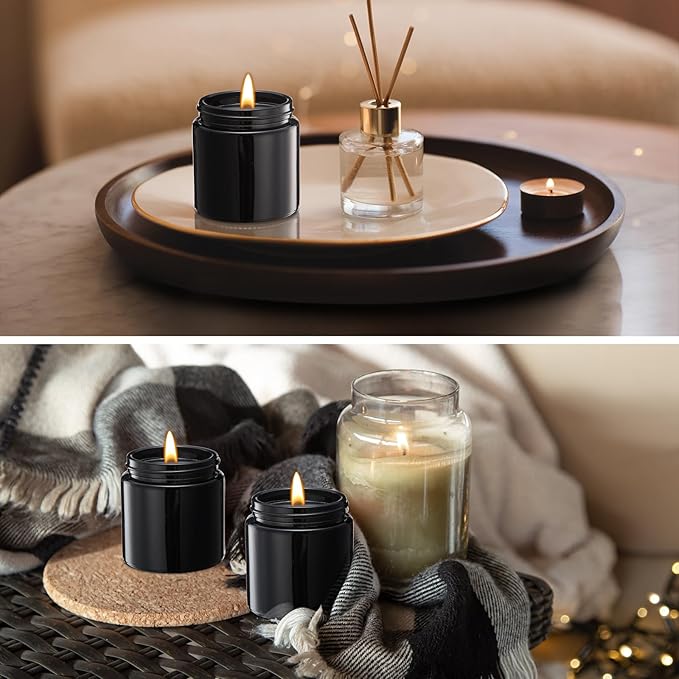 Norme 36 Pcs 4 oz Glass Jars with Lids Leakproof Round Airtight Empty Cosmetic Jars with Inner Liners Lid for Storing Lotions Powder Ointments Candle Making Tins (Black)
