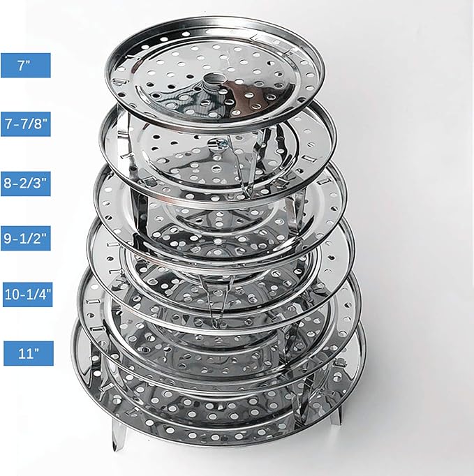 (2 Pack) Pressure Cooker Rack Food Steam Basket Rack Dia 7.67" Inch with 3 Short and 3 Tall Detachable Legs for Small Jars- Fits Pot 5,6,8 qt Pressure Cooker (7.67"/195mm)