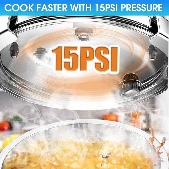 18/8 Stainless Steel Pressure Cooker 10 QT, [Save 70% Cooking Time] Olla De Presion with Food-Grade Body [One Hand Operation] Rotating Lock/Unlocking Lid System, Steam Rack Included