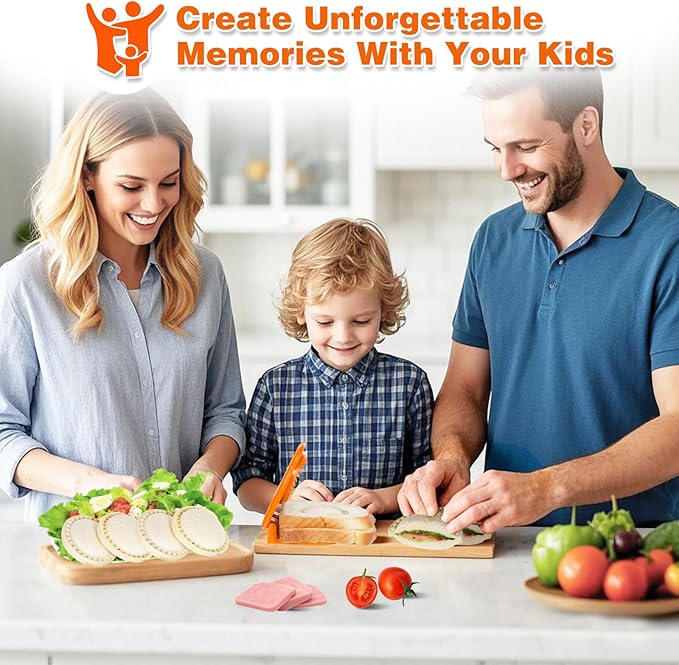 Leak-Proof & BPA-FreeSandwich Cutter and Sealer for PB&J, Round Crustless Kitchen Tool, Kids Lunch Snacks Maker for Biscuit & Cookie Dough, Orange