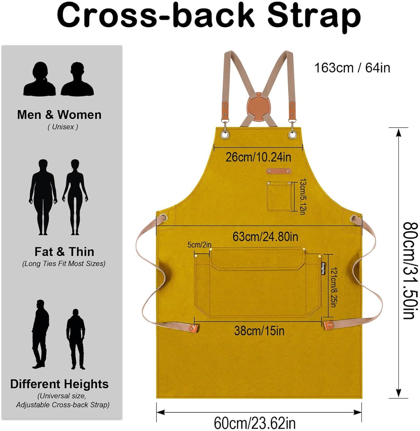 Genixart Chef Apron for Men Women with Pockets, Canvas Aprons for Kitchen Cooking, Artist Painting, Work Apron for Server (Yellow, 6 Pack)