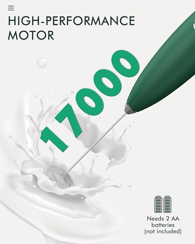 Milk Frother Wand Coffee Frother Handheld Drink Mixer Handheld with 2 Whisks Electric Whisk Stirrers Electric Milk Frother for Coffee Mixer Wand Milk Foamer-Green