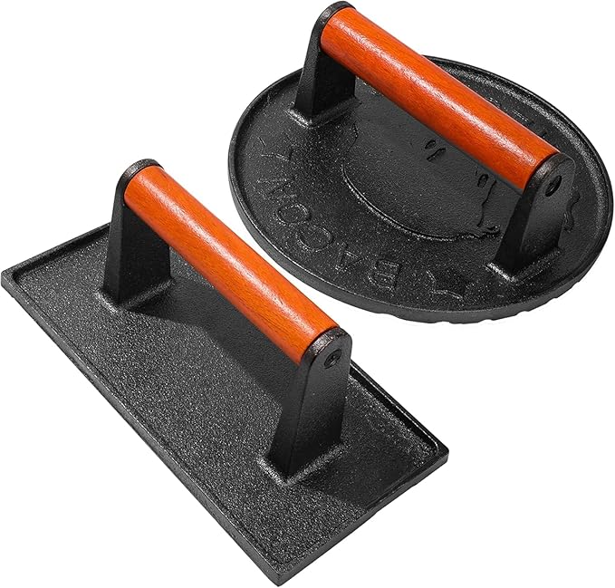 Smash Burger Press with Cast Iron Professional Heavy Duty Hamburger Smasher Tool for Grill Griddle Camp Chef Pitboss Weber and Meat Steak(8.6x4.3 inch Rectangle)