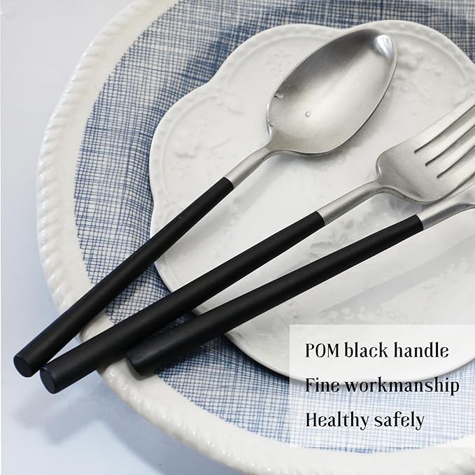 Black 20-Piece Silverware Set with Resin Handle,Stainless Steel Flatware Set, Modern Cutlery Set, Service for 4, Dishwasher Safe
