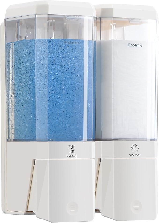 Shampoo and Conditioner Dispenser Wall Mounted, Shower Soap Dispenser No Drill Upadate Easy Slot Install, Shampoo Dispenser for Shower Bathroom Large Capacity 500ml * 2 Chamber Holder White