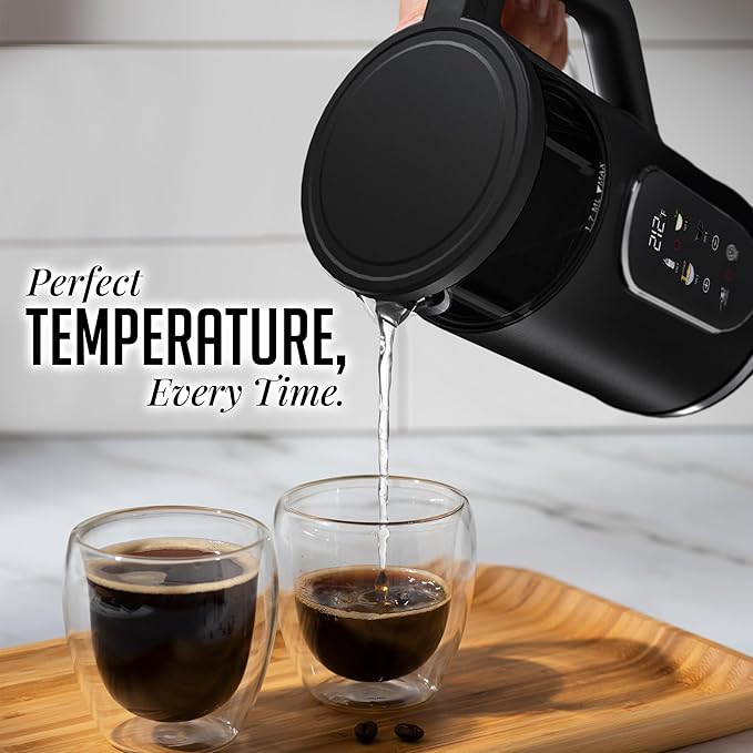 OVENTE Electric Kettle 1500W Fast Boiling Water Heater with 1.7L Double Wall Insulated Borosilicate Glass Interior, Digital Touchscreen, Keep Warm, Auto-Shut Off and Boil-Dry Protection, Black KD96B