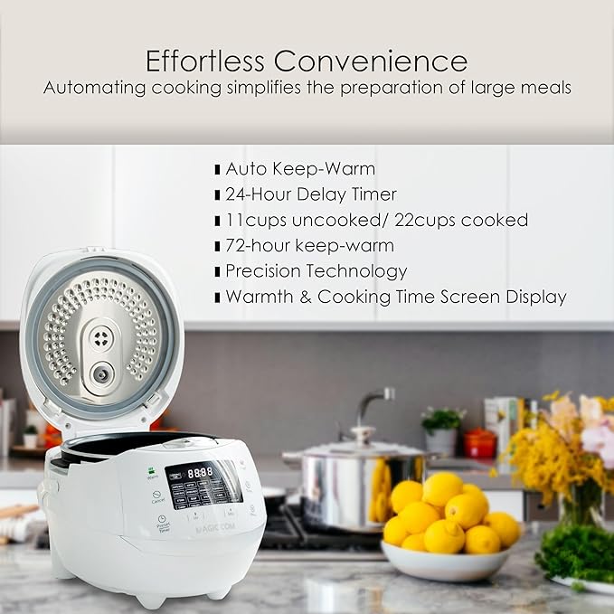 MAGiC COM Rice Cooker, 20 Cup(Cooked) 10 Cup(Uncooked) One Touch Healthy Cooking with 15 Menu Modes, Nonstick Inner Pot, Steamer Basket, Auto Clean, 24 Hour Delay Timer and Auto Keep Warm (Black)
