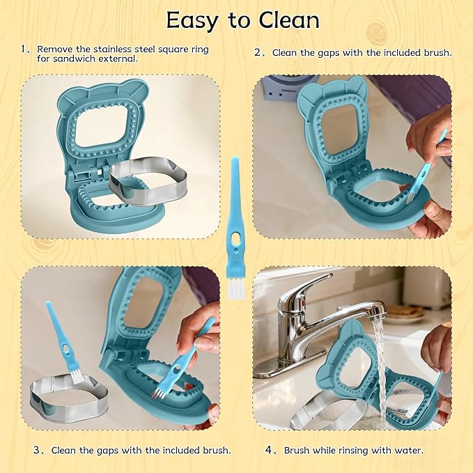 Sandwich Cutter and Sealer - 3.7" Circle & Square Pocket Sandwich Maker, Intuitive & Easy-to-Use for Boys &Girls, Perfect for Breakfast & Lunchboxes (Light Blue, Round)
