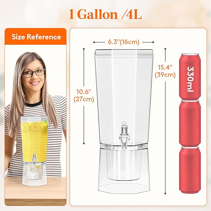 Lifewit 1 Gallon Plastic Drink Dispenser 3 Pcs (in 1 Package), Juice Containers with Lid for Party, Ice Beverage Dispenser with Stand for Lemonade/Soda/Tea, BPA Free