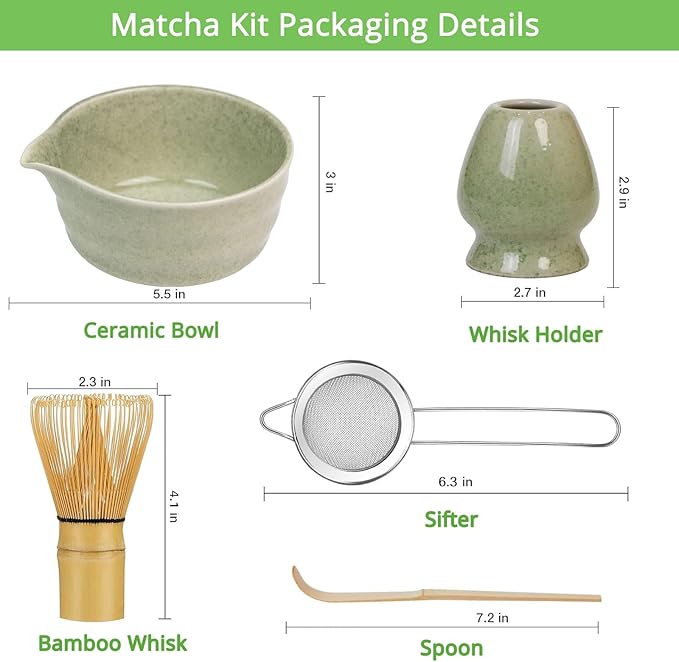 Matcha Whisk Set, Matcha Kit Set with Bowl, Whisk, Bamboo Scoop, Scoop Rest, Sifter - 5 Pcs Matcha Kit for Lover