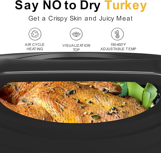 Roaster Oven, Electric Roaster Oven with Viewing Lid, Large Roaster with Removable Pan & Rack, Turkey Roaster with Unique Defrost/Warm Function, Stainless Steel, Grey, 26QT