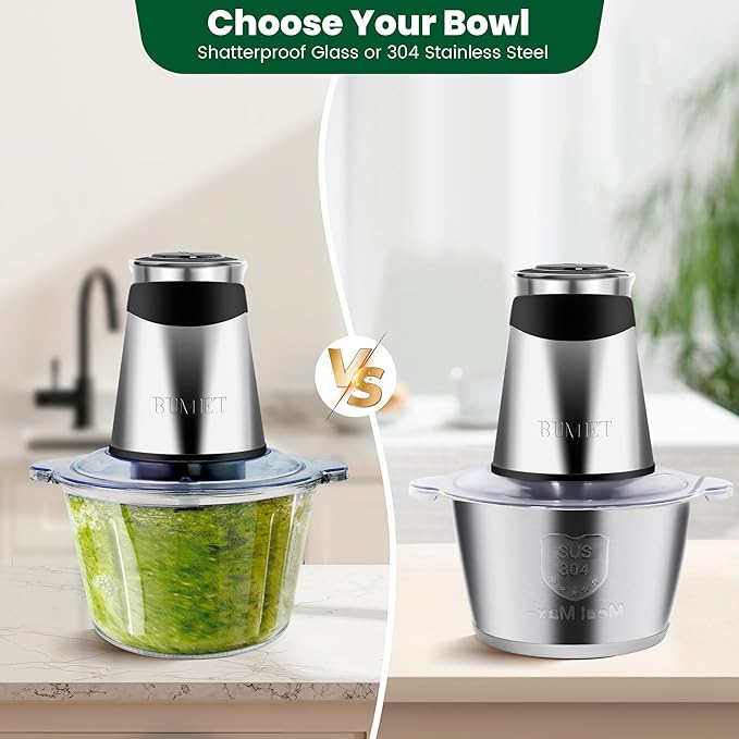 Electric food processor vegetable chopper 500W 2x8cup bowls 2 bi-layer 4 blades Small Food chopper Electric Meat grinder for home use,Mincing, and Puree for kitchen aid, baby foot, pet food