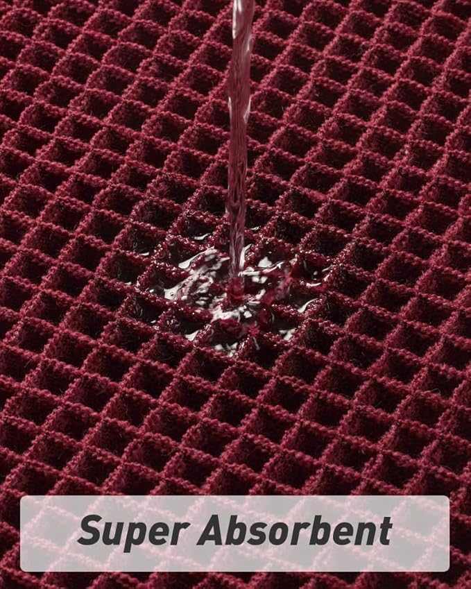 AMOAMI Upgraded Waffle Bath Mat, Super Absorbent Non Slip Bath Mats for Bathroom Floor, Machine Washable Bathroom Rugs with Tassels, Rubber Backed Bathroom Mats, Ultra Soft, 20" x 32", Burgundy
