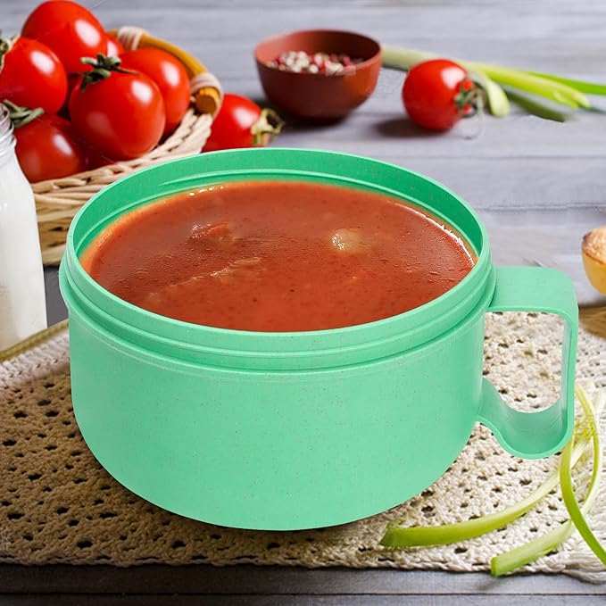 Microwave Ramen Bowl with Lid and Handle for Dorm Essentials,Microwave Soup Mugs Set of 2 for Soup and Instant Noodles,Oatmeal, Gumbo, Salad, BPA Free (Green Green)