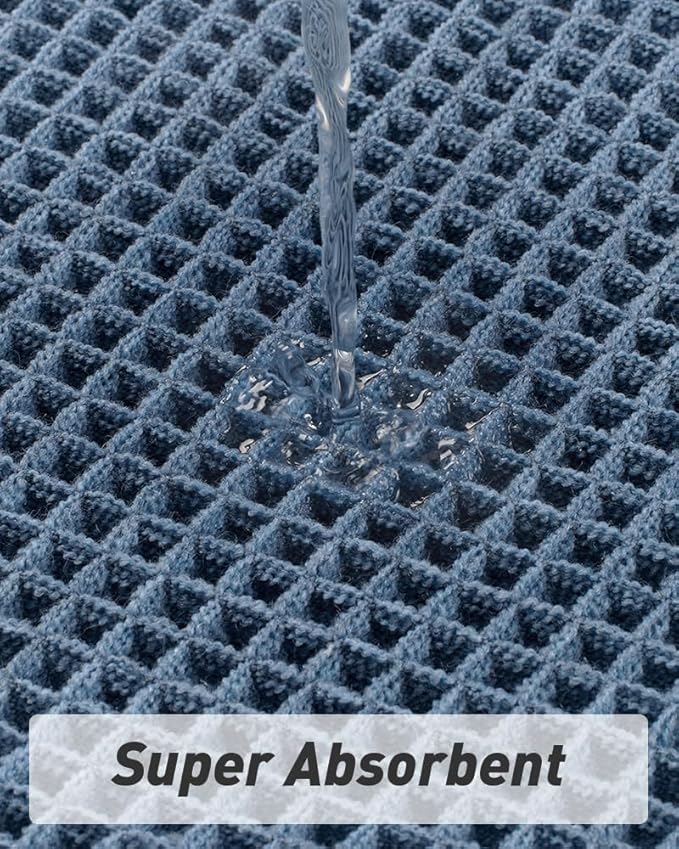 AMOAMI Upgraded Waffle Runner Rug Super Absorbent Non Slip Bath Mats for Bathroom Machine Washable Bathroom Runner Rug with Tassels, Ideal for Hallway Bedroom Laundry Room, 17" x 48", Blue