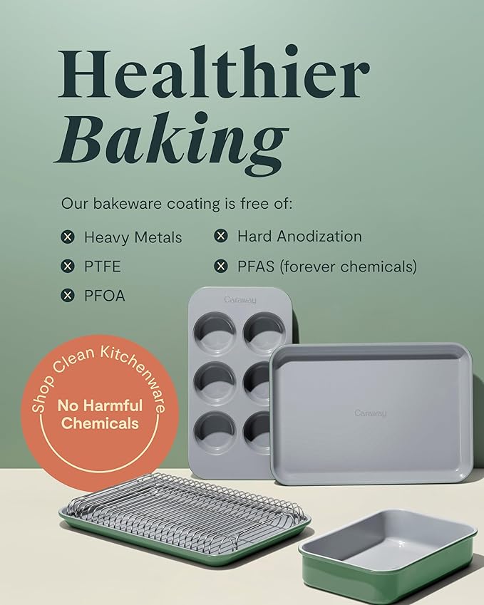 Caraway Nonstick 9” x 6.5” Small Rectangle Baking Pan Duo – Non-Toxic, PTFE & PFOA Free – Aluminized Steel Core – Deep Ceramic Baking Pan for Casseroles, Lasagna & More - Cream