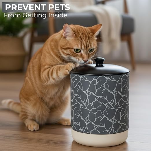 Escenzy Black Textured Bathroom Trash Can with Lid 5L | 7" x 10" | High End Small Garbage Can | Luxury Ceramic Waste Basket for Bathroom, Bedroom, Kitchen, Hotels or Living Room Decor | Ideal Gift