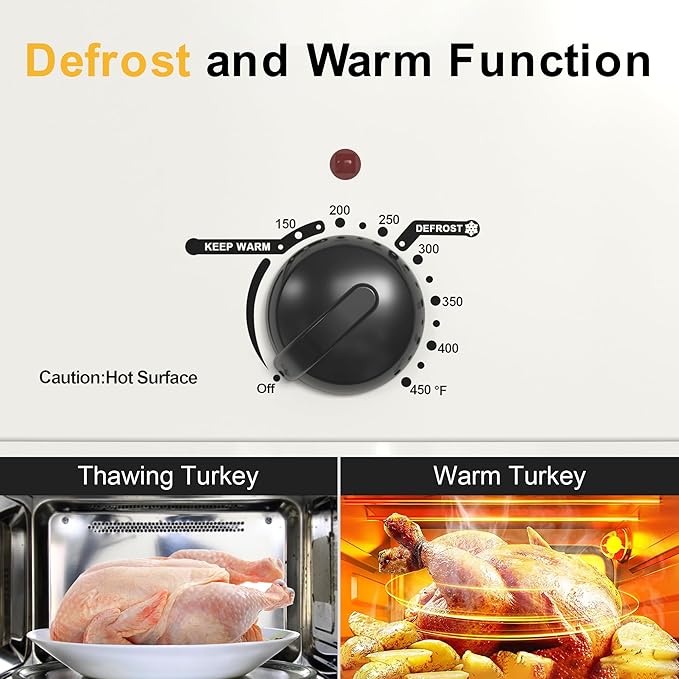 Roaster Oven, Electric Roaster Oven with Viewing Lid, Large Roaster with Removable Pan & Rack, Turkey Roaster with Unique Defrost/Warm Function, Stainless Steel, White, 20QT
