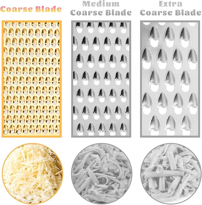 Professional Cheese Grater, Gold Stainless Steel Cheese Grater Handheld, Grater Hand Crank, Practical Kitchen Gadgets, Graters for Cheese, Chocolate, Spices (Coarse)