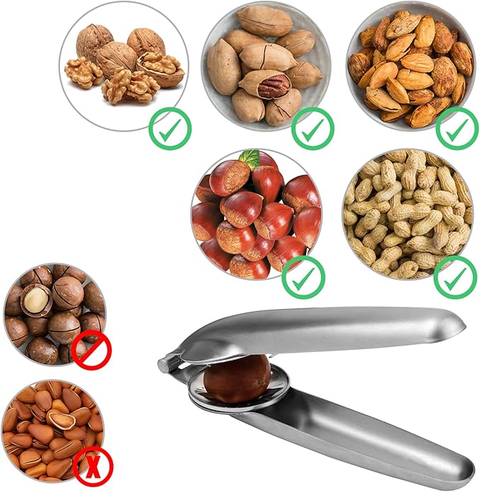 2Pack Anwenk Nutcracker Chestnut Clip Peeler Nut cracker Pecan Walnut Plier Opener 304 Stainless Steel Kitchen Tools with 4 Picks