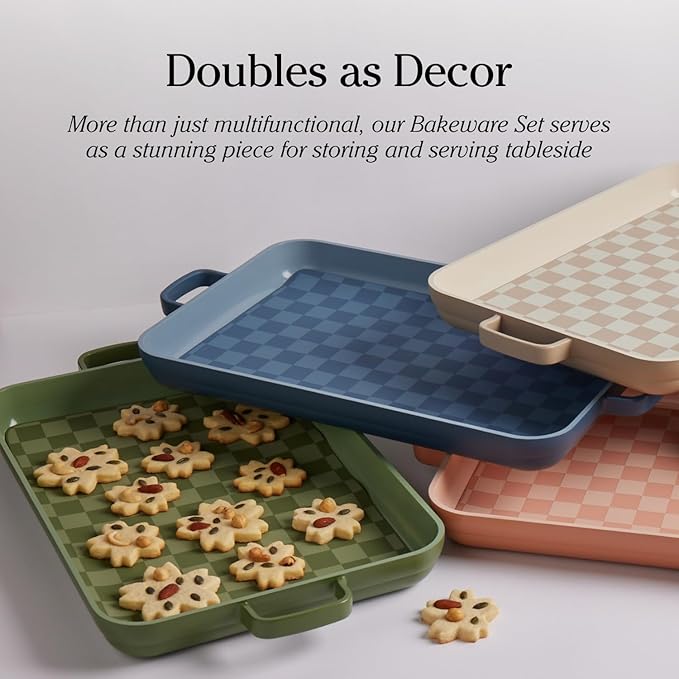 Our Place Bakeware Set | 5-Piece Nonstick, Toxin-Free, Ceramic, Cast Aluminum Set w/Oven Pan, Bakers, & Oven Mat | Space-Saving Nesting Design | Oven-Safe | Bake, Roast, Griddle and more | Blue Salt