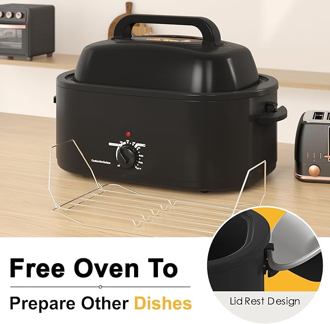 RoyalCraft 22-Quart Electric Roaster Oven with Visible Self-Basting Lid, Turkey Roaster Oven with Removable Pan and Rack, Perfect for Large Meals and Holiday Feasts, Black