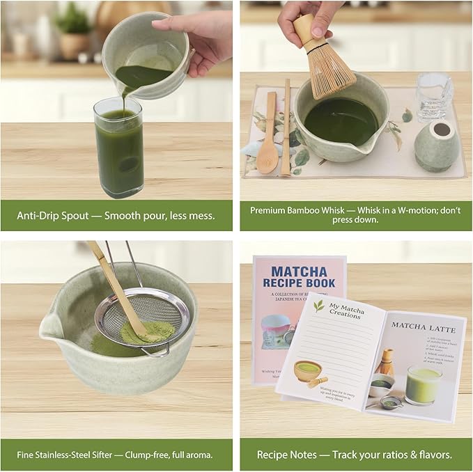 Matcha Whisk Set – 10 Pcs Matcha Set Whisk and Bowl – Ceremonial Matcha Kit, Matcha Starter Kit & Accessories – Japanese Matcha Set Gift for Tea Ceremony, Matcha Green Macha kit for Matcha Lovers