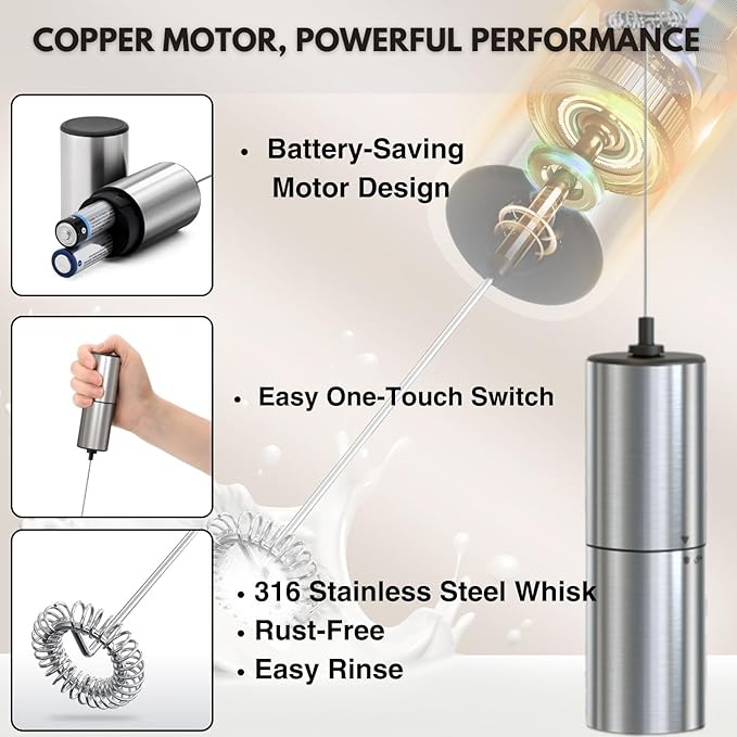 Electric Milk Frother Handheld - Compact Foam Maker with Stand & Accessories, Perfect for Coffee, Cappuccinos, Lattes, & More