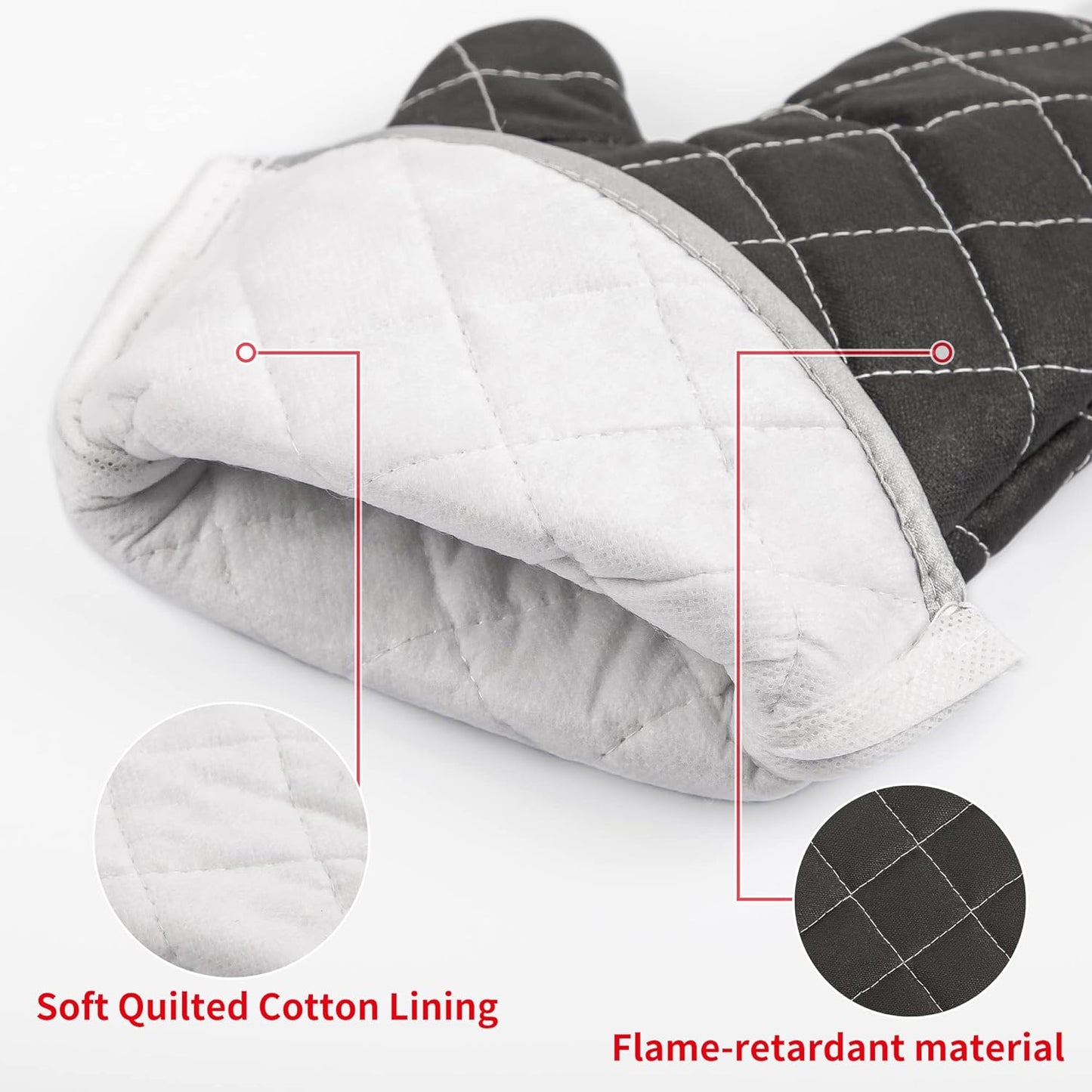 Oven Mitts Flame Retardant Mitts Heat Resistant to 425 °F 15 Inch Kitchen Mitt Black Color 2-Pack