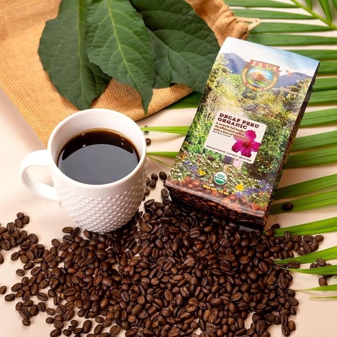 Low Acid Organic Coffee – Whole Bean, Mold-Free & Stomach Friendly by Java Planet, Peruvian Single Origin Decaf Coffee, Water Process, Medium Dark Roast, Smooth Full Flavored, 5LB Bag