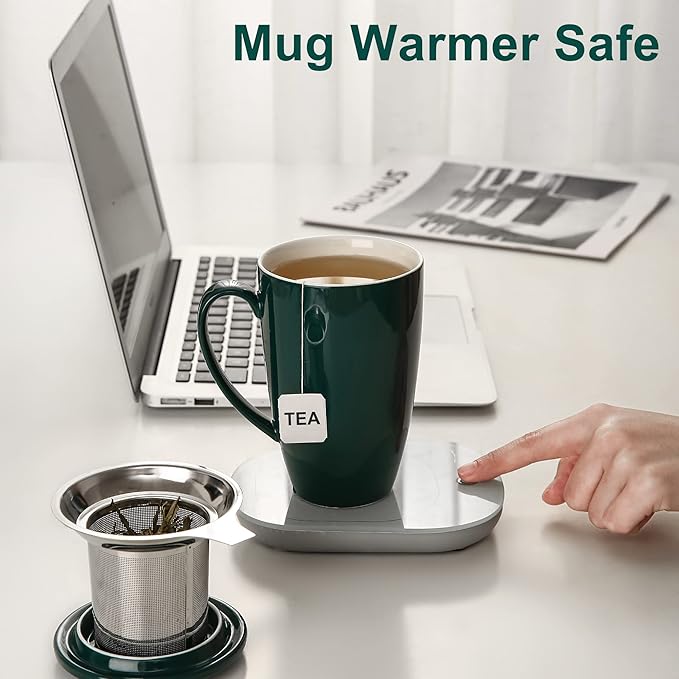 Tea Infuser Mug, 17 oz Large Porcelain Tea Cup with Infuser and Lid for Loose Leaf, Home, Office and Gifts