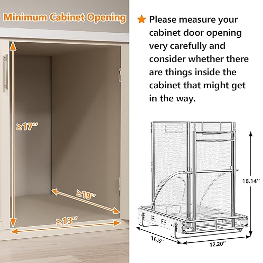 Cabinet Trash Can Pull Out Kit, Heavy Duty Under Sink Garbage Can Pull Out Track + 7 Gal Bin, Under Cabinet Slide Out Organizer, Trash Can Drawer Slide for Counter, Botes de Basura para Cocina