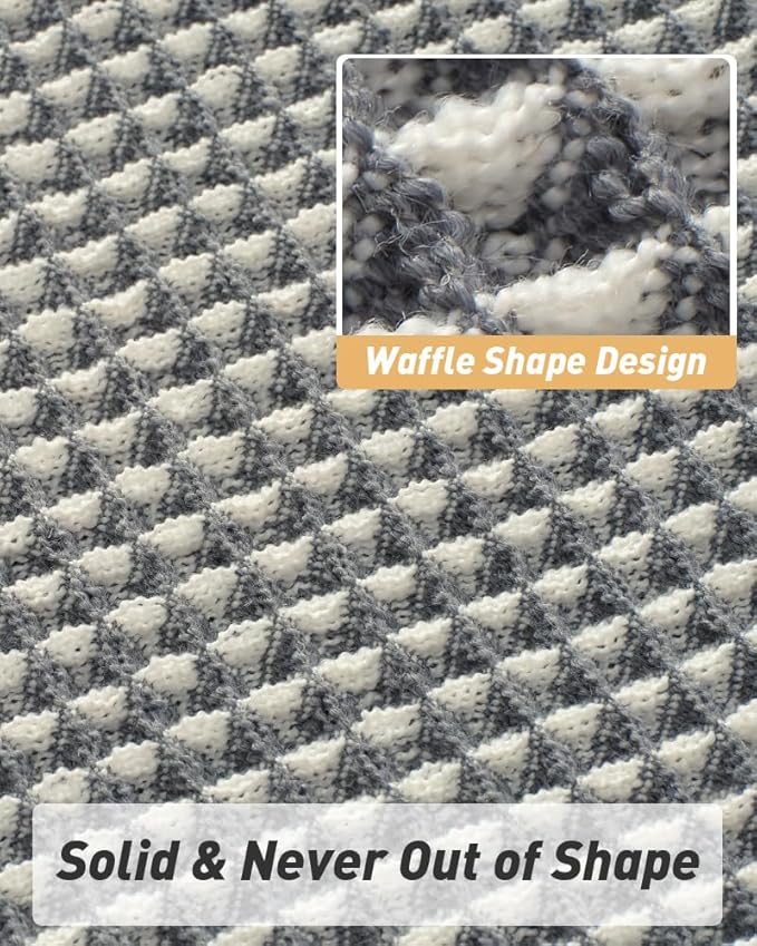 Upgraded Waffle Bath Mat, Super Absorbent Non Slip Bath Mats for Bathroom Floor, Machine Washable Bathroom Rugs with Tassels, Rubber Backed Bathroom Mats, Ultra Soft, 18" x 30",DarkGrey & Cream