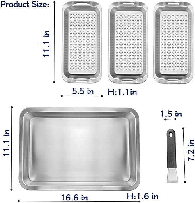 Grill Pans for Outdoor Grill-3 Grilling Baskets|Serving Tray| Clip-on Handle.BBQ Serving Platters with Holes for Grill Fish,Vegetable,Meat and Prep Food Veggie