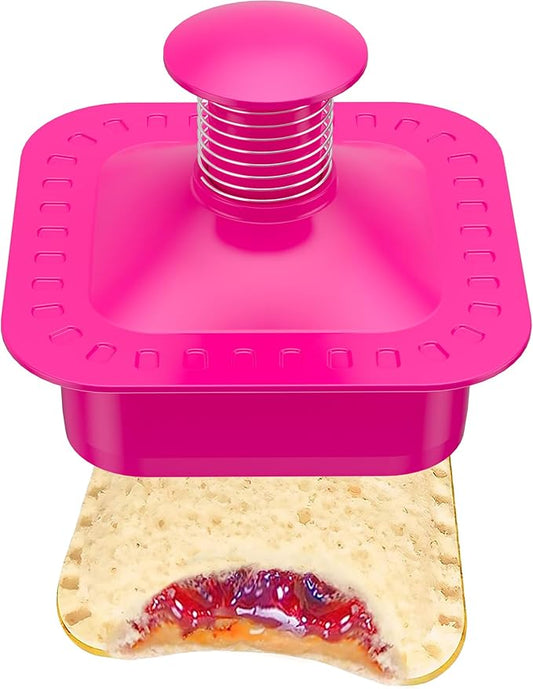Sandwich Cutter and Sealer Square Cut and Seal Sandwich Maker, Crustless Peanut Butter & Jelly Sandwich Cookie Cutter-Pink Square