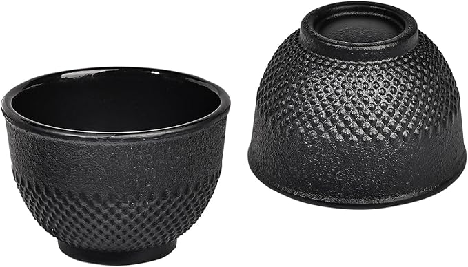 Sungmor Cast Iron Teacups - Set of 4 & 5 Ounce Japanese Style Tea Cups - Heavy Weight Black Polka Dot Teacups - Coated with Enameled Interior Vintage Teacups for Households, Offices, Tea House