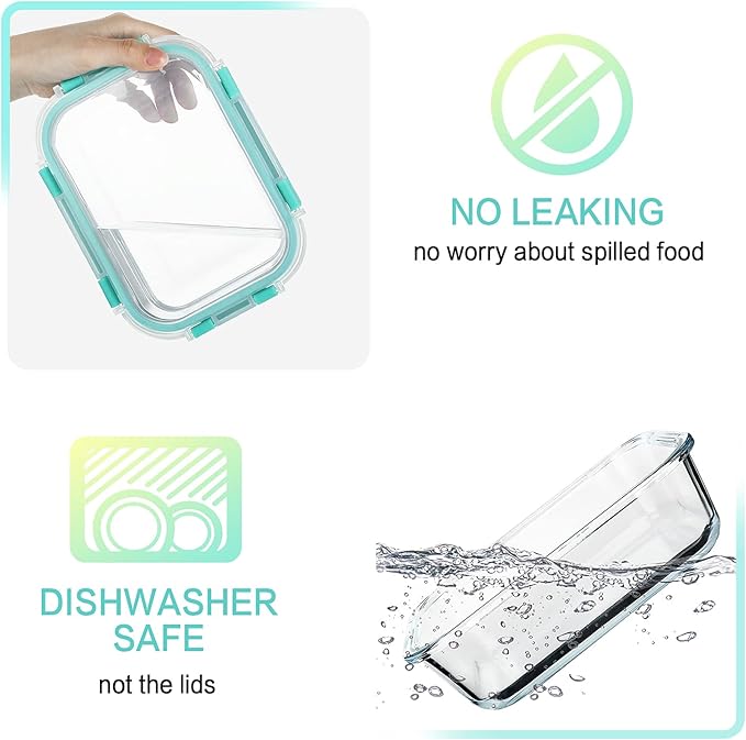 M MCIRCO [10-Pack,22 Oz Glass Meal Prep Containers,Glass Food Storage Containers with lids,Glass Lunch Containers,Microwave, Oven, Freezer and Dishwasher, Green