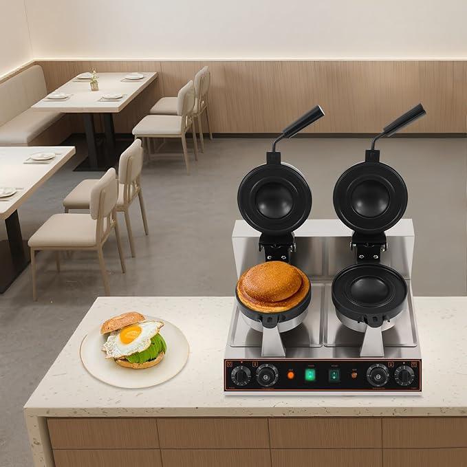 Burger Waffle Maker,Electric Burger Waffle Maker Machine for Home Use,Burger Waffle Makers, Hamburger Sandwich Machines Non-stick Panini Press Waffles Machine with Timer & Temp Control (2400W)