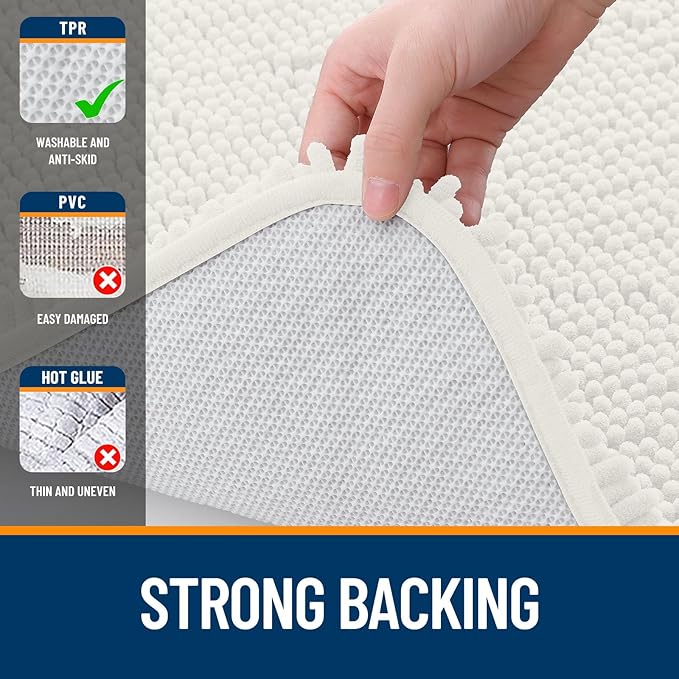 OLANLY Bathroom Rugs Sets 2 Piece, Soft Absorbent Chenille Bath Mats and U-Shaped Contour Toilet Mat Area Rug Set, Machine Washable Bath Carpet, Home Decor Accessories(36"x24"+24"x20", Ivory)