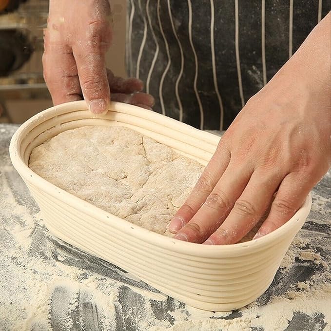 Banneton Bread Proofing Basket Banneton Basket Set Sourdough Proofing Basket Round Proofing Bowls Handmade Rattan Baskets and Liners (Oval 10 inch set of 2)