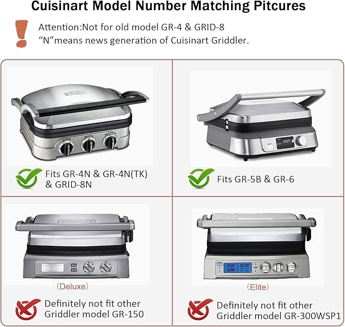 Griddler Plates Replacement for Cuisinart GR-4NP1 5-in-1 Grill & Panini Press - Griddle Accessories, BPA Free, 2Pcs