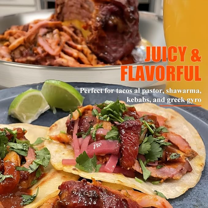 13 inch Vertical Skewer Pan Stainless Steel Gyro Spit Shawarma Stand for oven, Al Pastor Skewer for Grill, El Pastor Hack for Tacos Al Pastor Chicken, Brazilian, with 8",10",12" stick