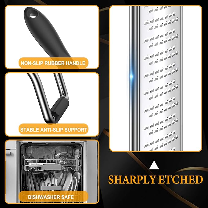 Lemon Zester & Cheese Grater – Premium Stainless Steel - A Sharp Kitchen Tool for Cheese Grater, Ginger, Garlic, Nutmeg, Chocolate, Vegetables, Fruits, Dishwasher Safe, Black B