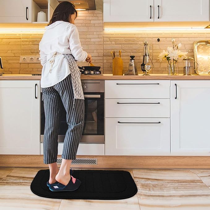 BEQHAUSE 30x18 Inch Kitchen Rug Mat Durable Kitchen Rugs Non-Slip Washable Absorbent Kitchen Mats for Floor Dirt-Resistant Semicircular Kitchen Mat (Black)