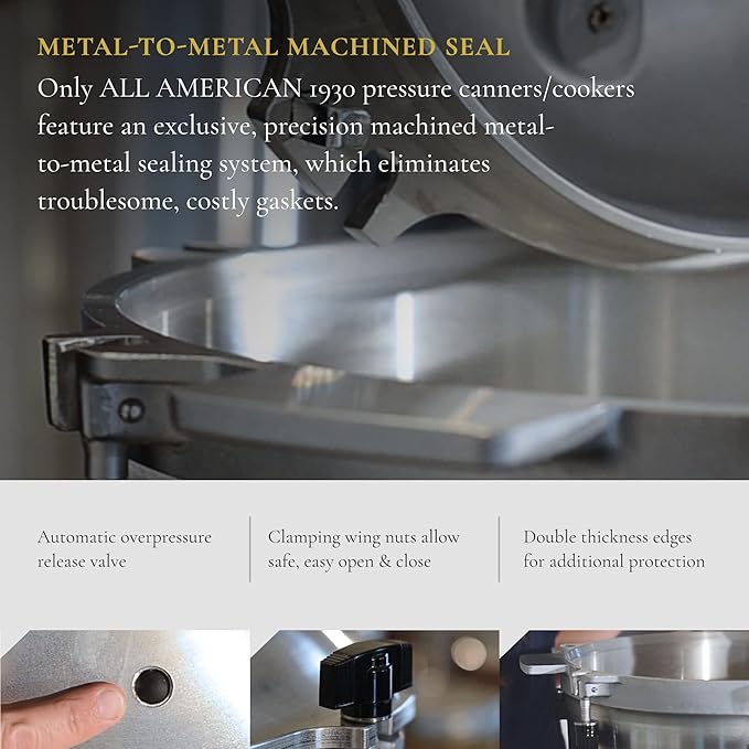 All American 1930: 10.5qt Pressure Cooker/Canner Plus (The 910) - Exclusive Metal-to-Metal Sealing System - Easy to Open & Close - Suitable for Gas, Electric, or Flat Top Stoves - Made in The USA