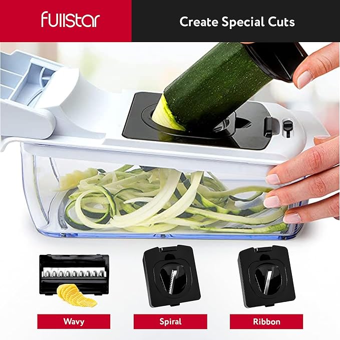 Fullstar Mandoline Slicer for Kitchen - Vegetable Chopper, Onion Potato Food Veggie Fruit Slicer and Cutter with Container, Kitchen Gadgets & Accessories, Home Essentials (All-in-1, White/Black)