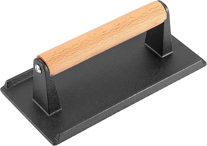 2 Pack 8 x 4 Inch Cast Iron Grill Press, Flat Heavy Weight Chef Press Bacon Griddle Press with Wooden Handle, Steak Weights for Grill Burgers Bacon Bread Pie Meat