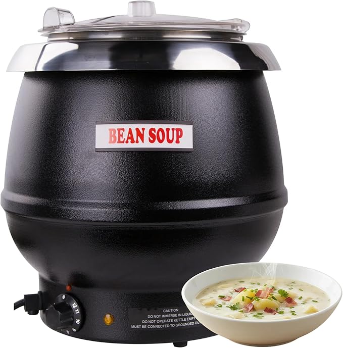 10.5Qt Soup Warmers Commercial Soup Kettle Warmer with Hinged Lid and Detachable Stainless Steel Pot, Food Warmer for Parties, Buffet - Black